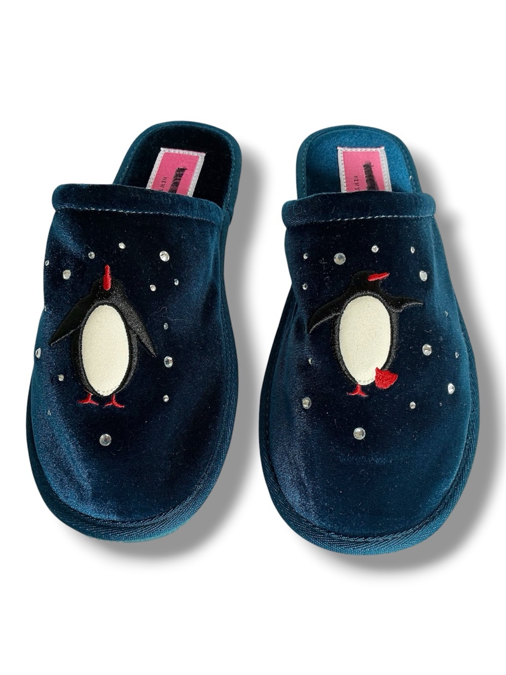 Kate Spade Jolie Winter Penguin Velvet Slippers in Navy Size 8 NWOT